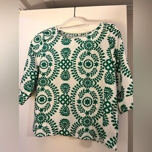 Green and White Patterned Suiting Blouse